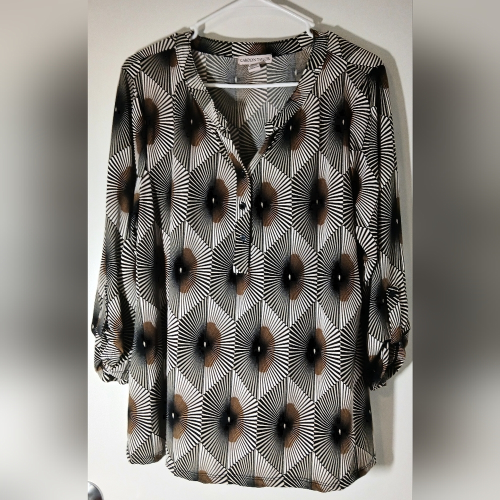 Carolyn Taylor Black and Brown Geometric Blouse